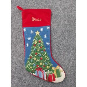 Needlepoint Stocking Wool "Chase" Lilian Vernon Christmas Tree Presents Velvet